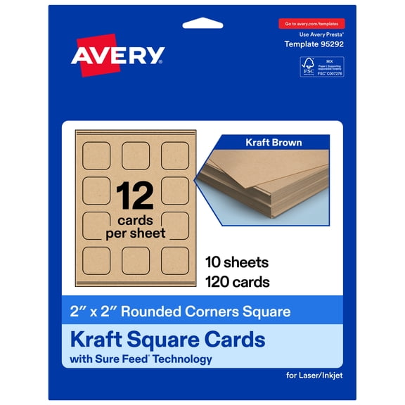 Avery Square Cards with Rounded Corners, 2" x 2", Kraft Brown, 120ct