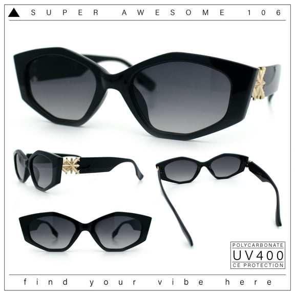 Womens Celtic Cross Motif Hinge Mod Geometric Cat Eye Sunglasses Black Gold Smoke