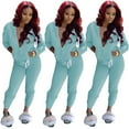 thumbnail image 2 of Women Solid Color Sets Zipper Hood Wear Lounge Wear Suit Sport Set Tops+Pants, 2 of 4