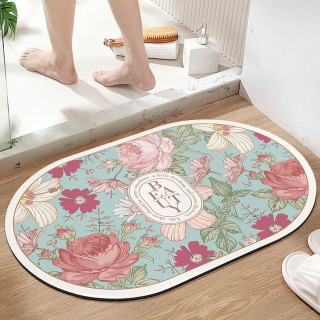 Uklsqma Super Absorbent Bath Rug with Non-Slip Rubber Backing | Washable Shower Mat 16X24In | Quick Drying, No Shedding, Dirt-Resistant Floor Mat for Bathroom, Laundry, Kitchen, and Entryway Use