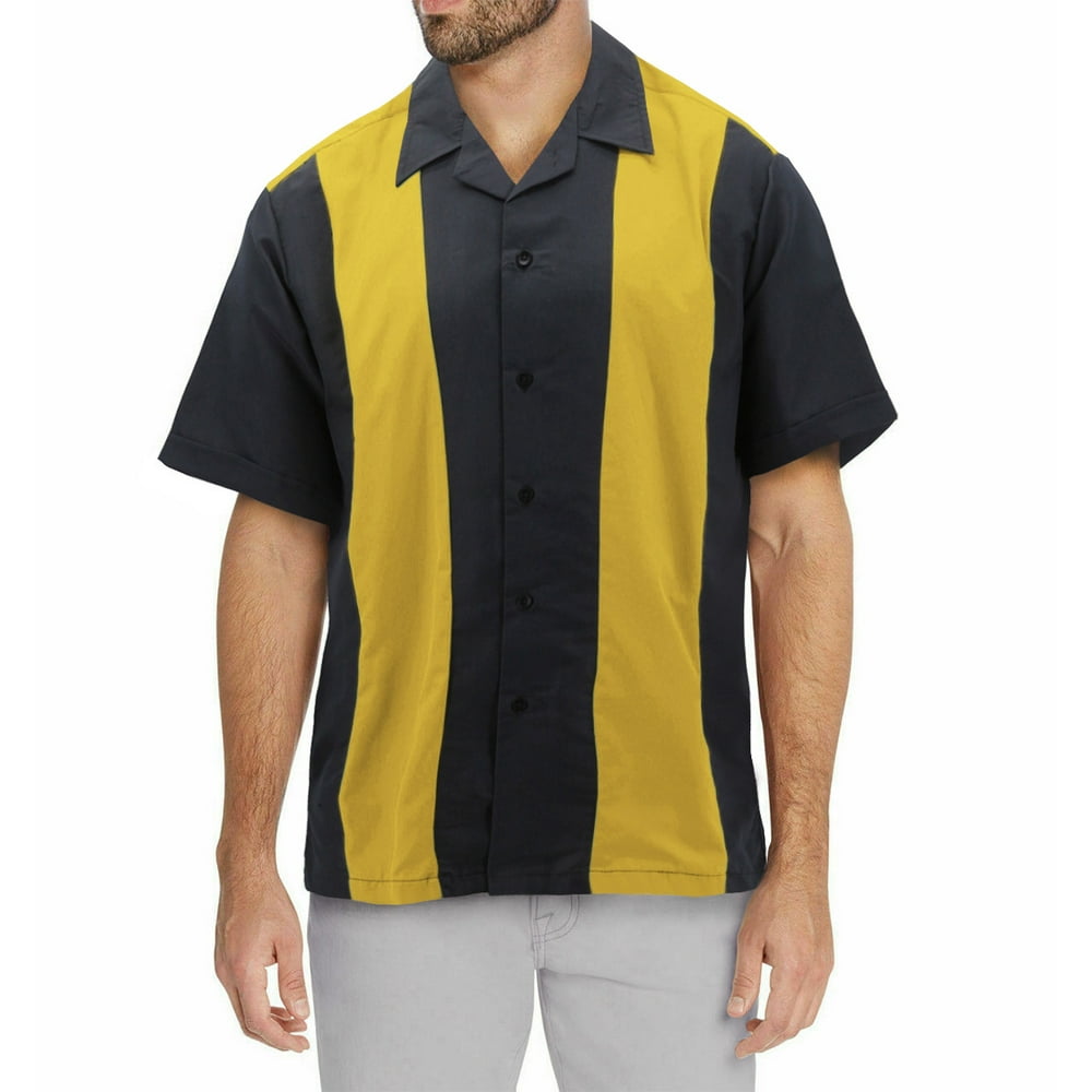 VKWEAR Liquid West Men's Classic Retro Bowling Shirt ( 15 Gold/Black