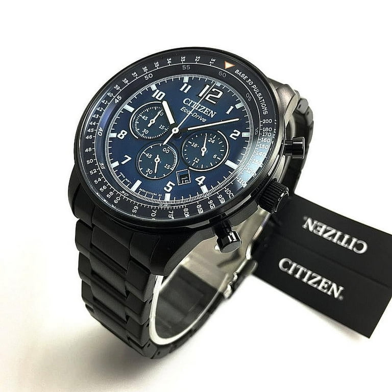 Citizen Eco-Drive Men's Watch, Chronograph Blue Dial, Black-Plated