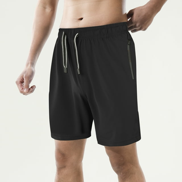 Men Sports Shorts Elastic Waist Drawstring Zipper Pocket Quick Dry Lightweight Pants Workout Running Training Weightlifting Joggers