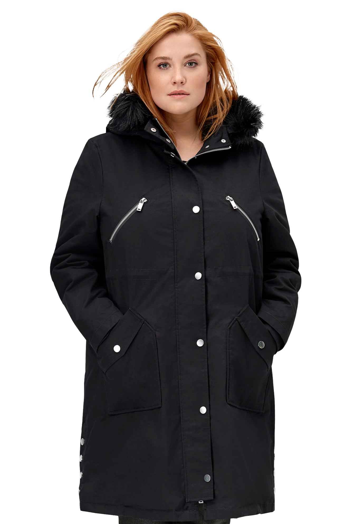 Side-Snap Zip-Front Parka Coat 