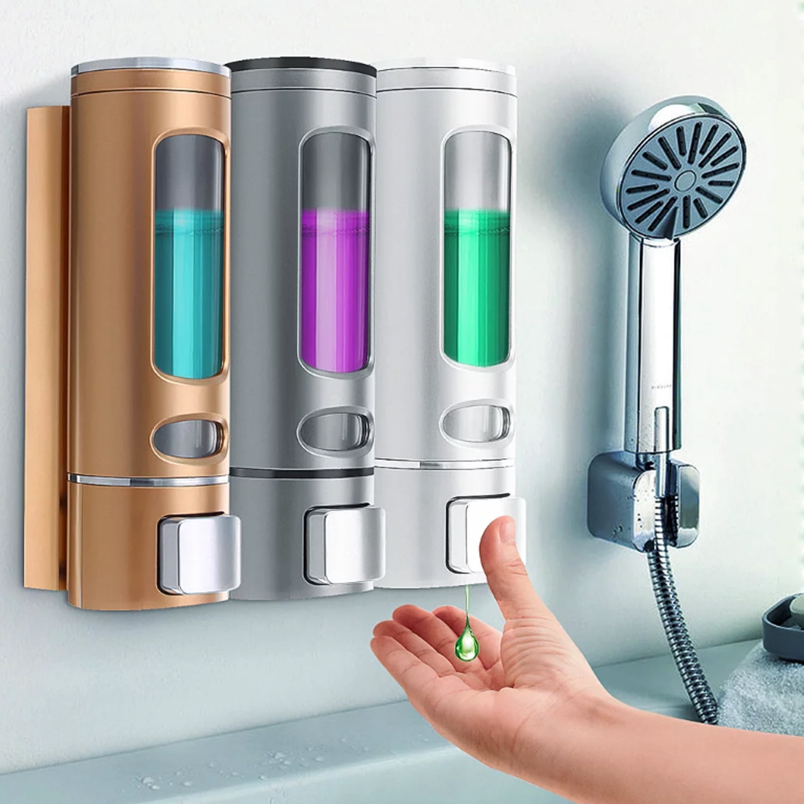 INTSUPERMAI 400ML Soap Dispenser Wall Mount Silver Shampoo Shower Dispenser for Bathroom Hotel