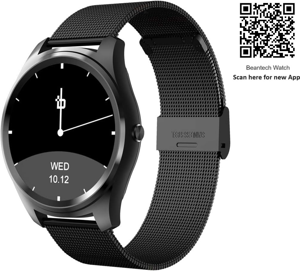 Bean Information Technology Fusion Smart Watch Compatible with Android Phones, Black with Stainless Strap