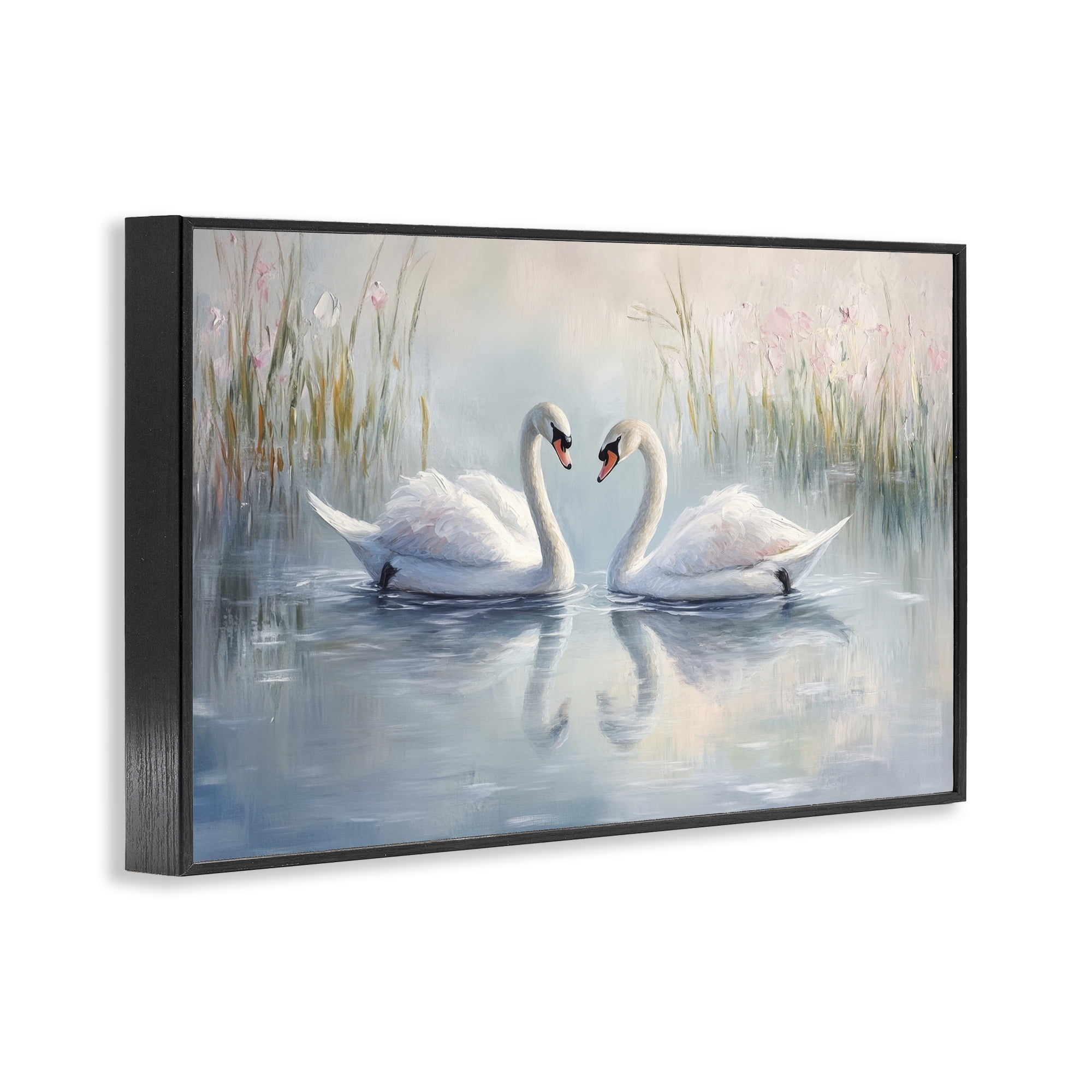 Stupell Industries Simple Swan Reflections Black Framed Giclee Art, design by Petal Prints Design