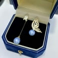thumbnail image 3 of EOEMY Natural 7-8 mm Glacier Blue Akoya Round Pearl Earrings 925S, 3 of 4