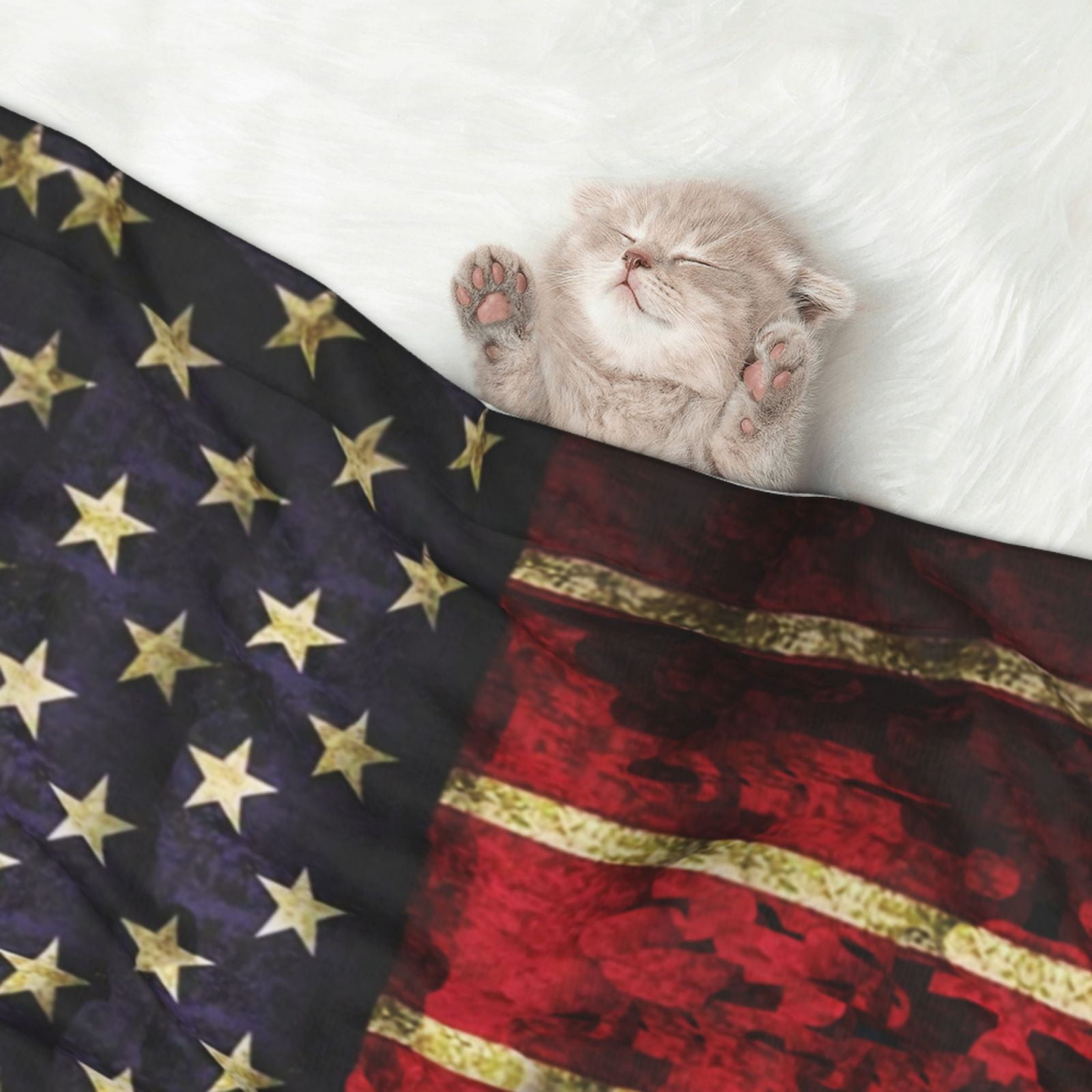 Flannel Throw Dog Blanket Us Flag Soft Warm Print Pet Blankets for Small Dog Cat Puppy