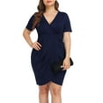 thumbnail image 3 of Aiyino Womens Plus Size Short Sleeve Deep V Neck Bodycon Wrap Dress with Front Slit, 3 of 6