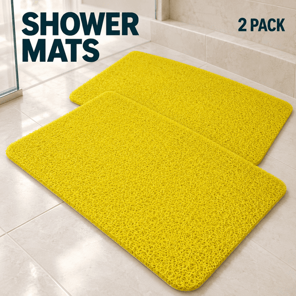 OZERA Non‑Slip Bathtub Mat, 2 Pack Fast Drying Foot Scrubber Shower Mats, Multi‑Purpose Anti Slip Mats for Tub, Bathroom, Floor, Kitchen, Home, Hotel, Yellow, 24"×16"