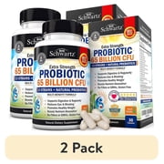 (2 pack) BioSchwartz Extra Strength Probiotic Capsules, Prebiotics and Probiotics for Women and Men, 65B CFUs, 30 Count