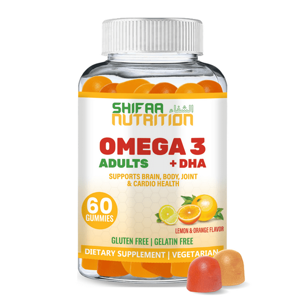 Halal Omega Gummies For 60 Gummies | No Fish Oil Burps, Plant Based | Chia Oil, Algae | Omega 3 6 9 w/ Vitamin C | For Brain, Cardiovascular & Immune Support | SHIFAA - Walmart.com