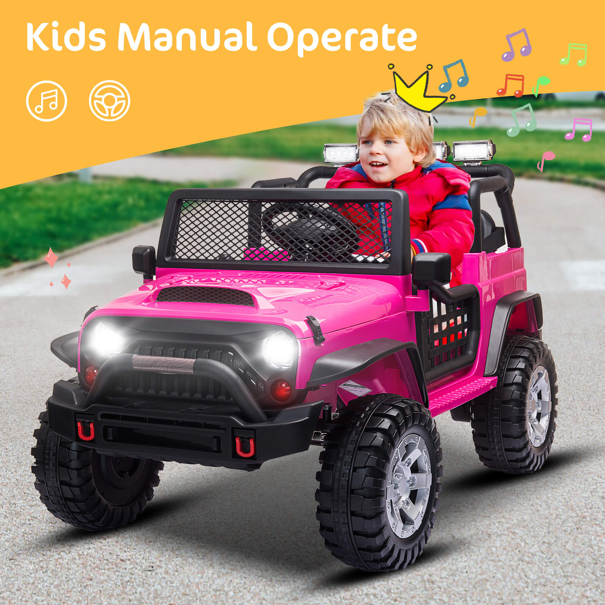 2 Seater Kids Ride on Truck with Remote Control, Music, 12V Children Electric Jeep Car - image 3 of 10