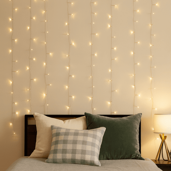 Mainstays 96-Count LED Curtain Lights with Warm White Bulbs, 6 Strands, 5 ft Drop, Plug-in, Holiday Lighting