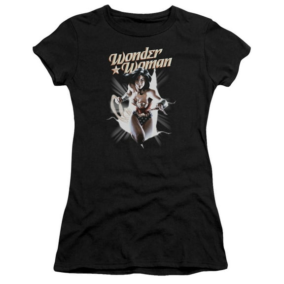 JLA Justice League Ww Break Out S/S Junior Women's T-Shirt Sheer Black