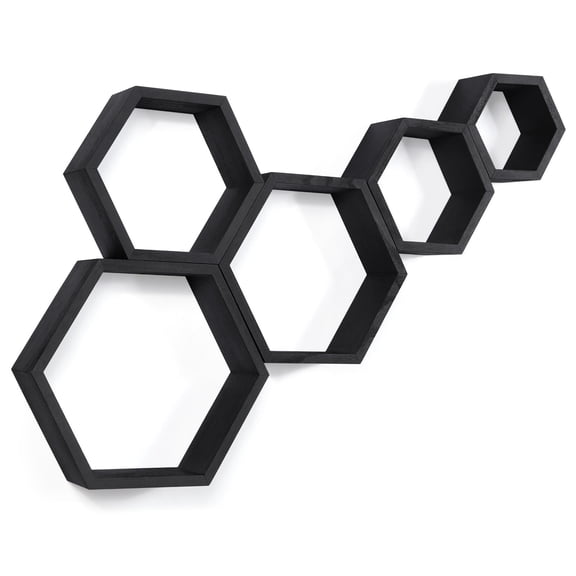 5-Piece Black Hexagon Wall Shelves Set Decorative Floating Shelves for Living Room Bedroom