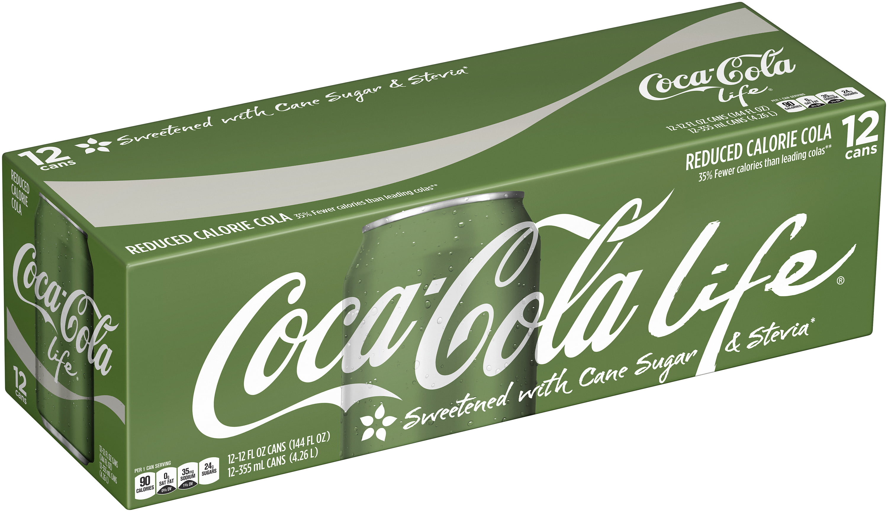 Coca Cola Life Sweetened With Cane Sugar Stevia Soda 12 Fl Oz 12 Count Walmartcom
