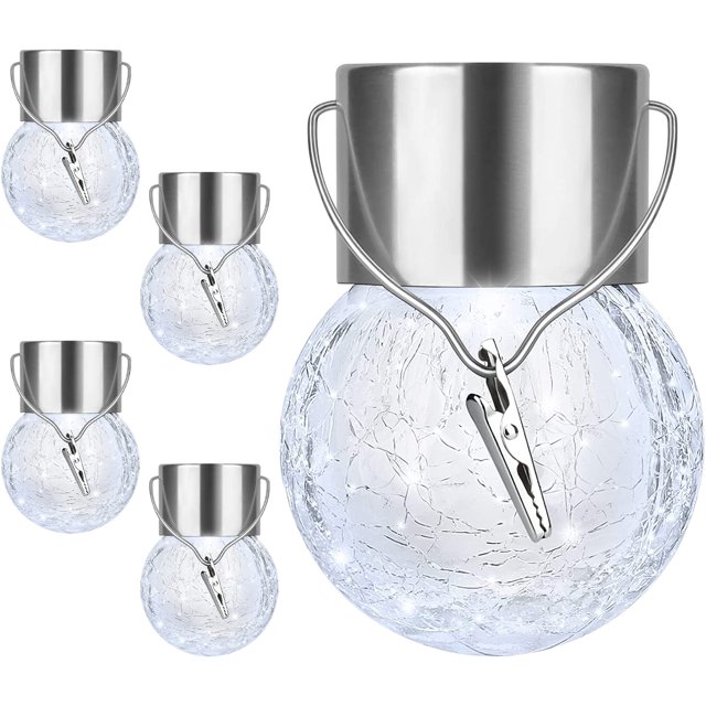 Paquete de 4 luces colgantes solares para exteriores, bolas de cristal agrietadas con energía solar, luces colgantes impermeables para árboles con gancho para jardín, balcón, patio, decoración de fiestas (luz blanca) LingWen 8390612102271