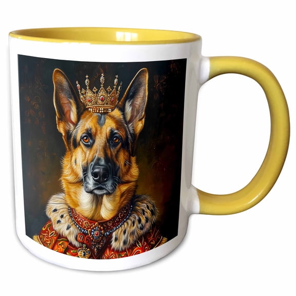 3drose, German Shepherd Royal Portrait Canine Majesty, 15oz Two-tone Yellow Mug