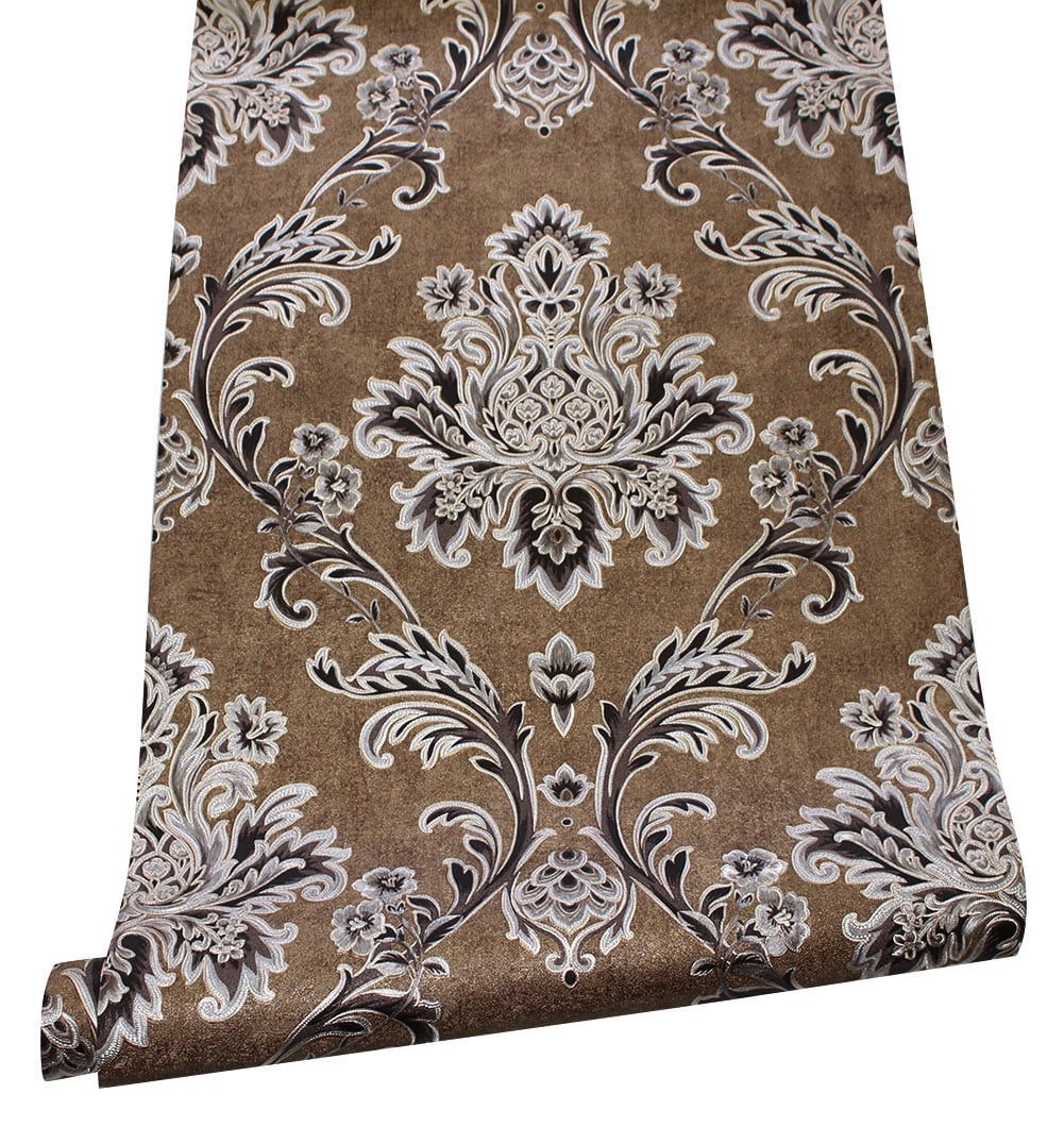 Brown/Black/Gold/Beige Damask Embossed Textured Thick Wallpaper Roll for Living Room Bedroom Decorative 20.86“ x 32.8'