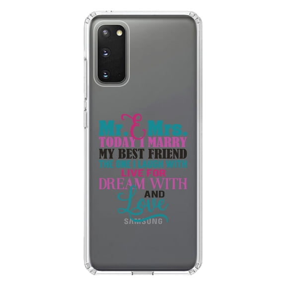 DistinctInk Clear Shockproof Hybrid Case for Galaxy S20 / S20 5G (6.2" Screen) - TPU Bumper Acrylic Back Tempered Glass Screen Protector - Today I Marry My Best Friend