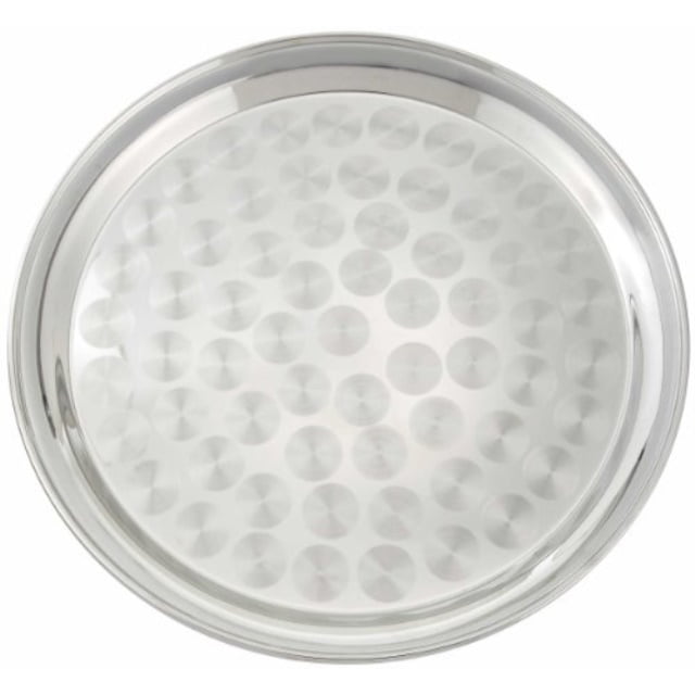 Winco Round Tray with Swirl Pattern, 16-Inch, Stainless Steel, Set of 12