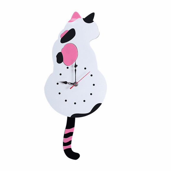Cat Pendulum Wall Clock, Cat Clock with Moving Tail,Living