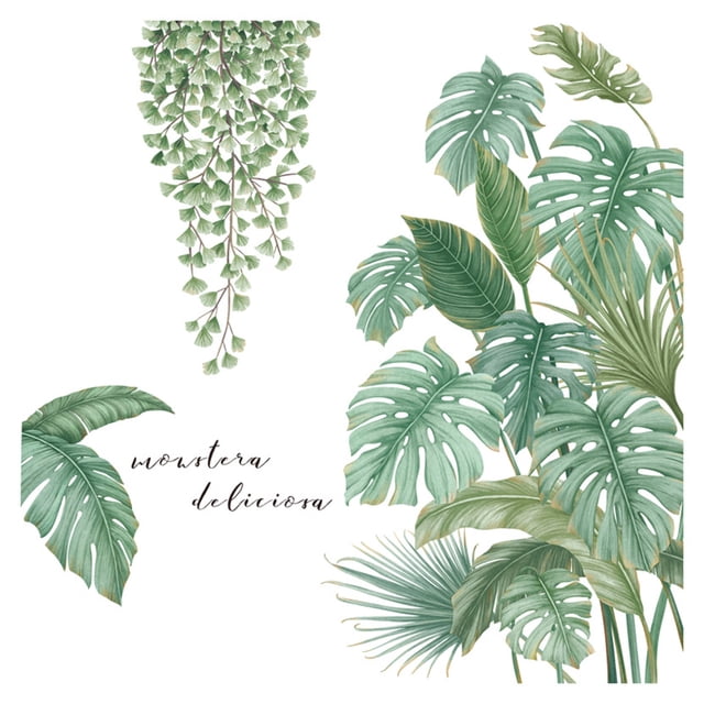 Pegatinas de pared de plantas tropicales, papel tapiz pastoral monstera, pegatinas de pared decorativas para puerta fresca pequeña Vhermosa