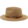 thumbnail image 4 of Women Straw Panama Hat Travel Fedora Beach Sun Hats Wide Brim Straw Roll up Hat UPF 50+, 4 of 5