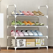 4-Tier Shoe Tower Shelf Storage Organizer Cabinet Stackable Shelves Holds 12 Pairs of Shoes Grey