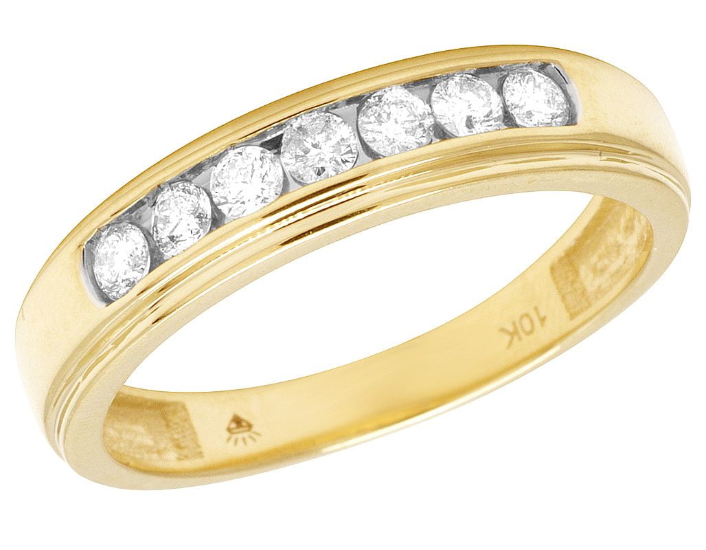 10K Yellow Gold Men's Round Channel set Wedding Band Diamond Ring 