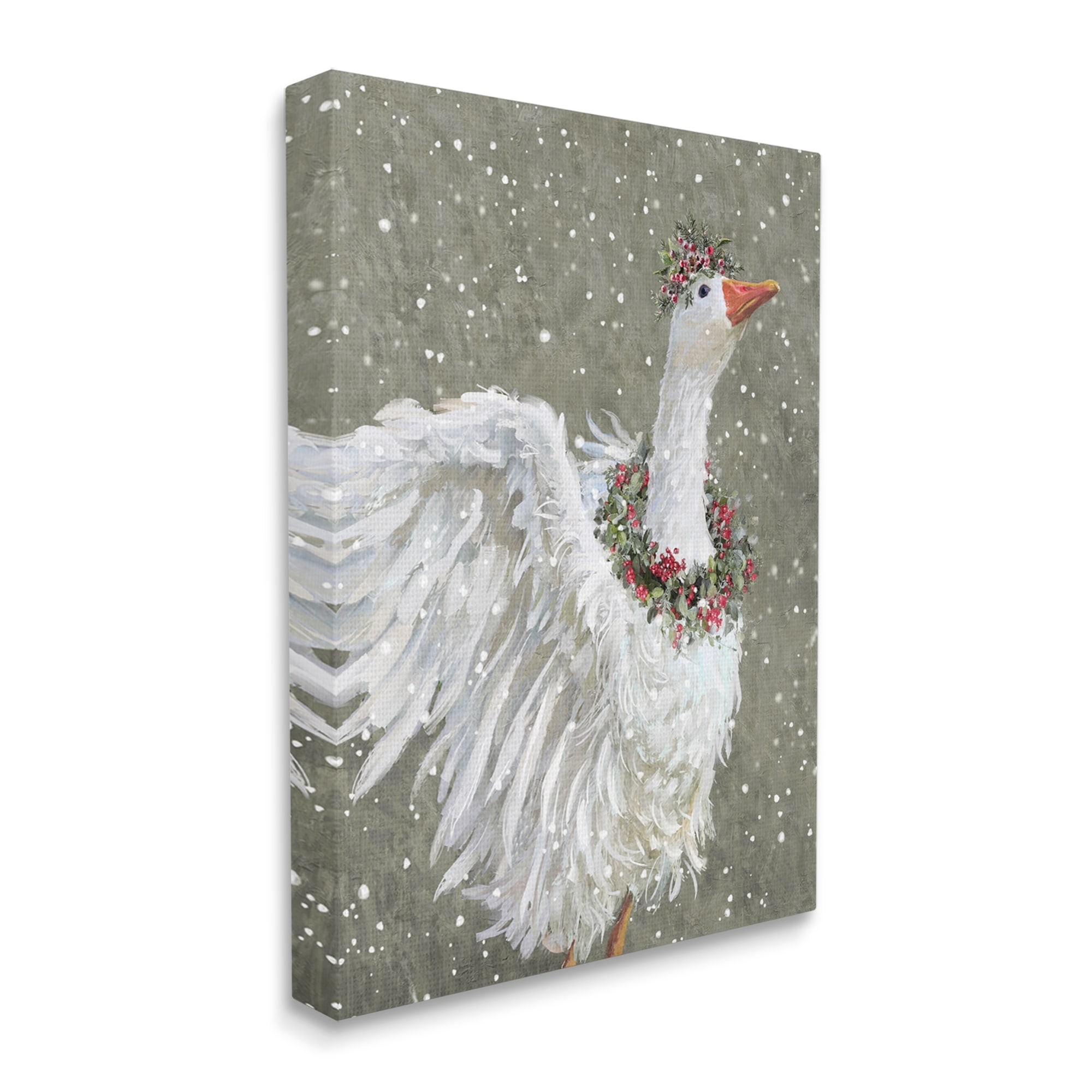 Stupell Industries Winter Goose Seasonal Botanicals Holiday Painting Gallery Wrapped Canvas Print Wall Art