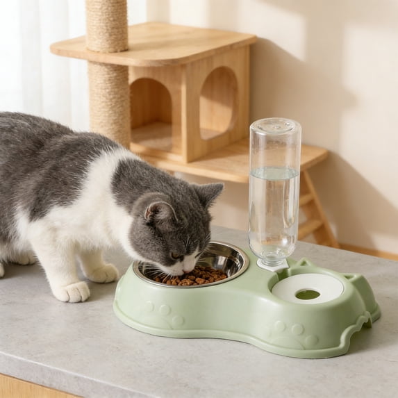 KOYPTL Dog Bowls Double,2 in 1 Pet Water and Food Bowl Set with Automatic Gravity Water Dispenser Bottle Detachable Stainless Steel Bowl No-Spill for Cats Dogs Puppy Kitten Rabbit Small Medium Size