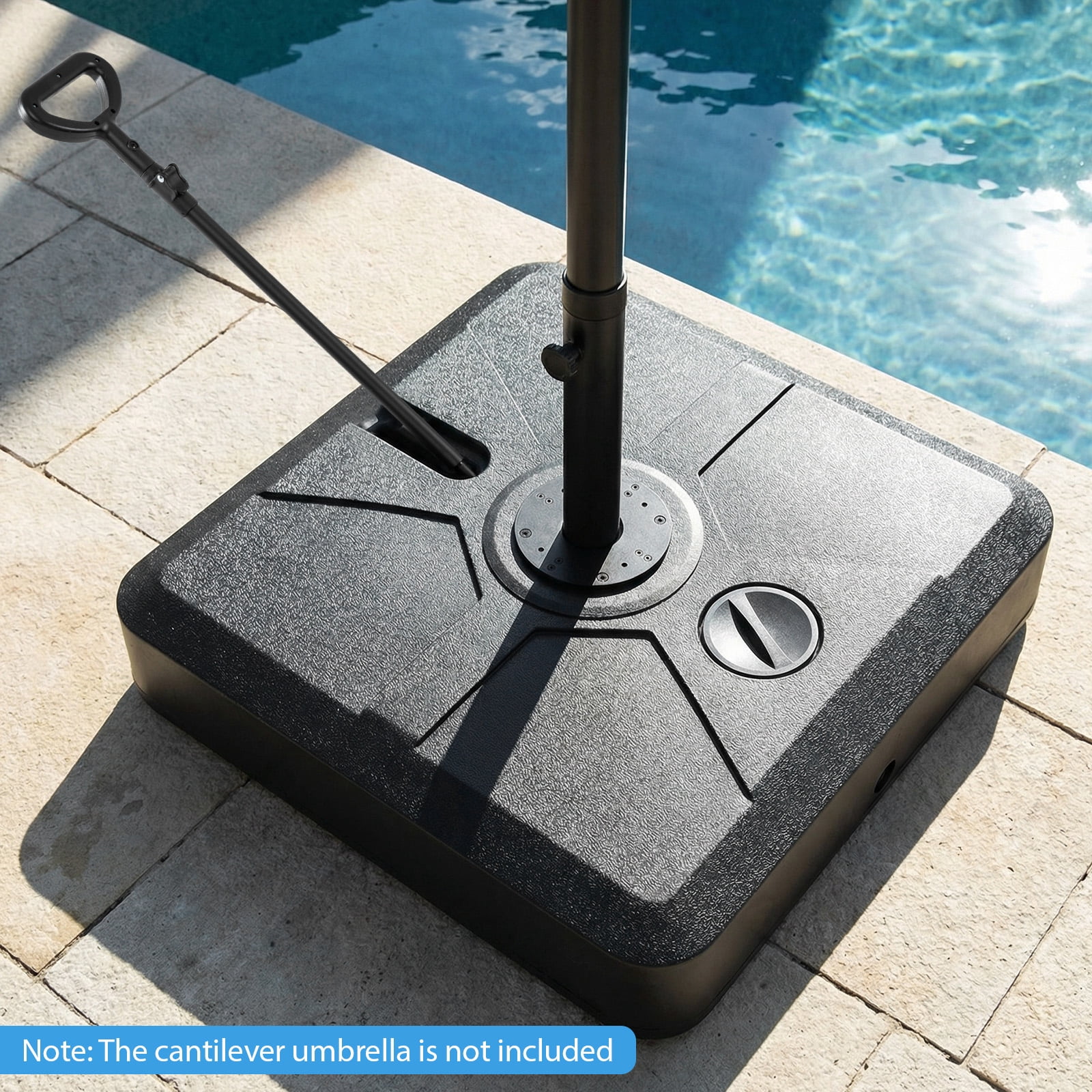 Costway Cantilever Umbrella Base with Wheels, Retractable Pull Rod, 360° Rotation for Pool