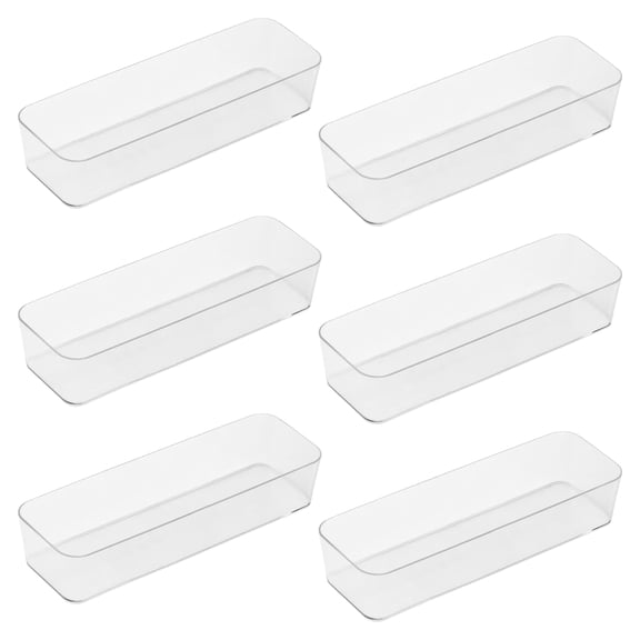 6 Pack Drawer Organizer - 10.04 x 3.35 x 1.97" Plastic Storage Bins, PET Organizers with Non-Slip Pads Clear Desk Storage Tray for Makeup, Jewelries, Kitchen Utensils, Bathroom and Office Storage Box