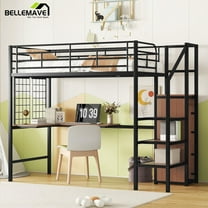 Bellemave Twin Size Loft Bed with Staircase and L-shaped Desk Industrial Metal Loft Bed with Dresser Wardrobe and Guardrails Twin Loft Bed Frame for Teen, No Box Spring Needed, Black