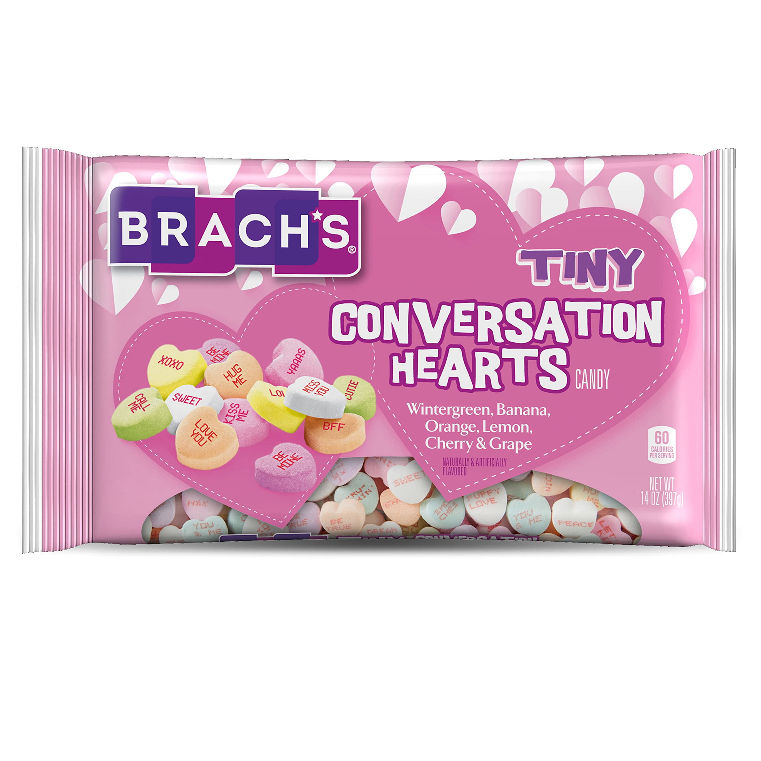 Brach's Tiny Conversation Hearts, Wintergreen, Banana, Orange, Lemon,  Cherry, Grape, 14 Ounce