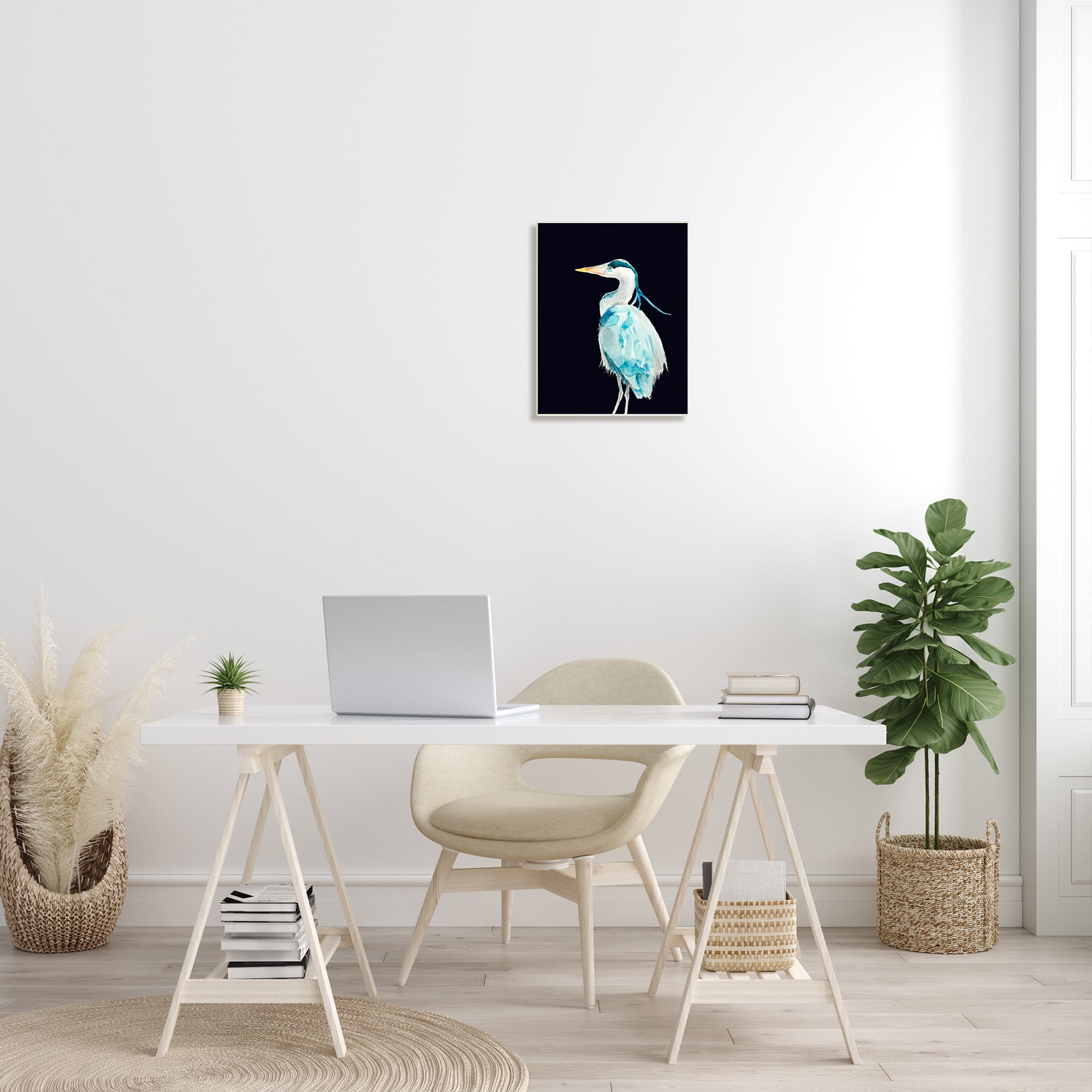 Stupell Industries Great Blue Heron Strong Tall Bird over Black Modern Painting Unframed Art Print Wall Art, 13 x 19, Design by Patti Mann