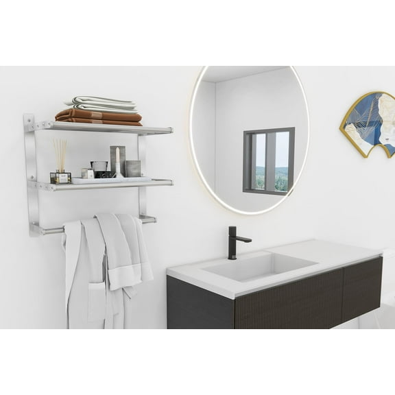 Towel Shelf for Bathroom Wall Mounted, 3-Tier Hotel Style Towel Rack with Towel Bars, Brushed Nickel Towel Racks for Bathroom Lavatory, 16 Inch