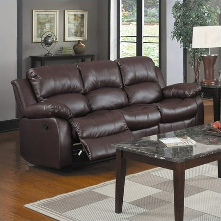T Home Cranley Double Reclining Leather Sofa In Brown