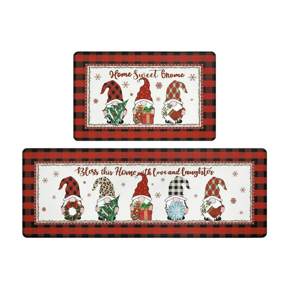 White Christmas Kitchen Mat 2 Piece Set, Absorbent Anti Fatigue Floor Rug For Sink Stove, L Shape