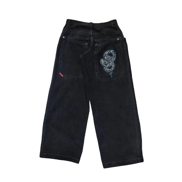 Pantalones vaqueros unisex estilo hip-hop gótico urbano de talle alto y corte holgado con diseños rasgados y bordados for hombre y mujer