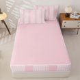 thumbnail image 4 of Castle Fairy Boho Thin Vertical Stripe Zipper Twin Comforter Sets with Fitted Sheet and 2 Pillowcases,Tribal Wide Band Zipper Bedding Set,Pale Pink White,Reversible, 4 of 7