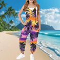 thumbnail image 2 of AUNVITO Girls Sleeveless Jumpsuit Adjustable Straps Palm Print Hawaiian Style with Pockets Long Romper, 2 of 3