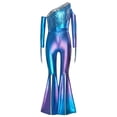 thumbnail image 3 of TiaoBug Girls Metallic One Shoulder Flared Jumpsuit 70s Disco Dance Outfit Kids Pageant Party Formal Romper Blue 10, 3 of 7