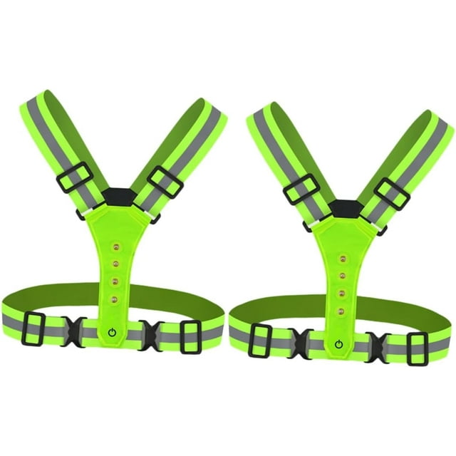 Huggegwe 2 Pcs Gilet Lumineux LED Réfléchissant Gilet Réfléchissant Équipement de Course Gilet Réfléchissant Ajustable CA919-149060