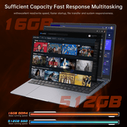 Laptop 16 FHD Intel Alder Lake N95 up to 3.4GHz 16GB DDR4 512GB SSD with Windows 11