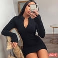thumbnail image 2 of under 10.00 LYXSSBYX Fall Dresses for Women Long Sleeve Women's Fashion Sexy Medium Length Zipper Solid Long-Sleeved V-Neck Dress, 2 of 5