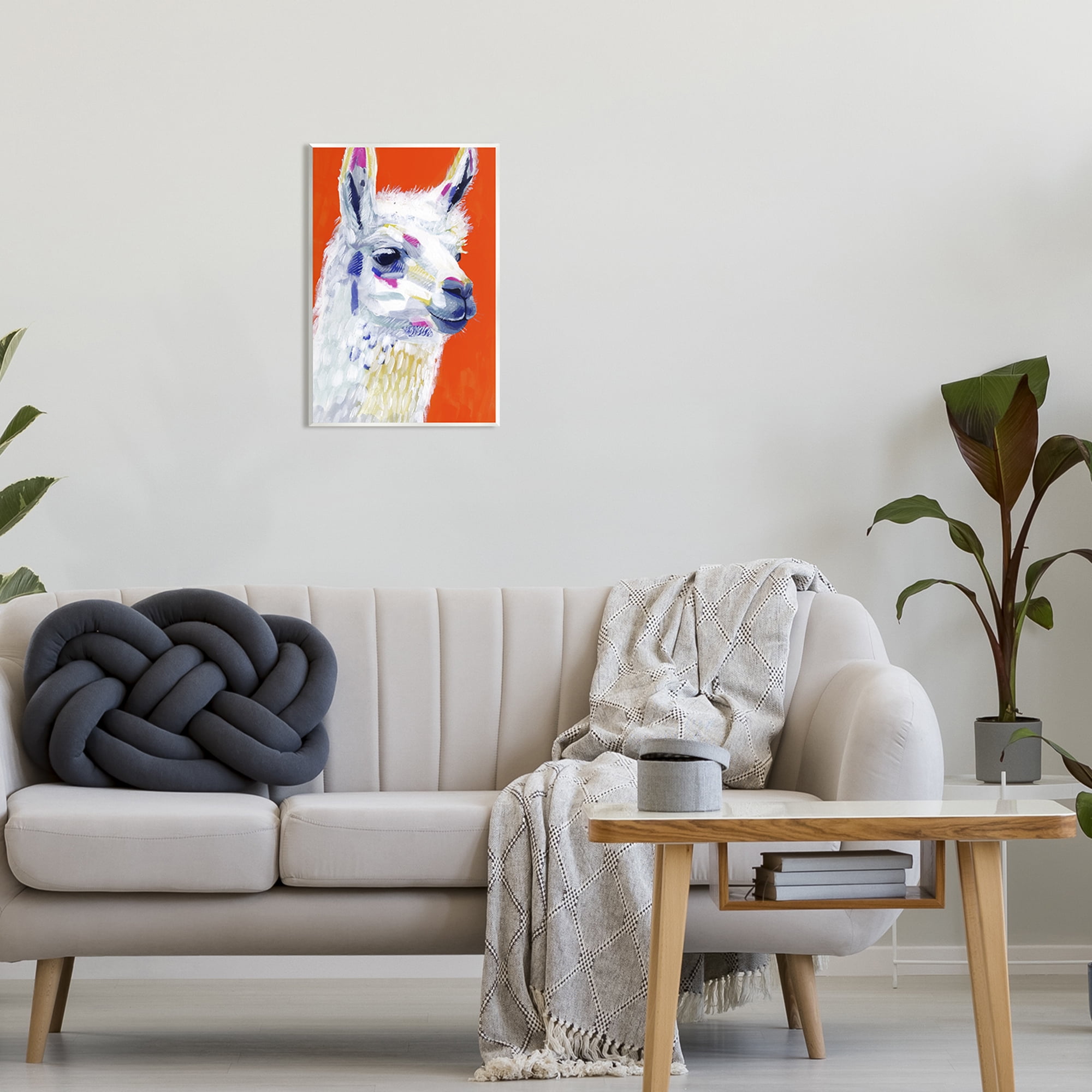 Stupell Industries Modern Llama Red Background Animals & Insects Painting Unframed Art Print Wall Art